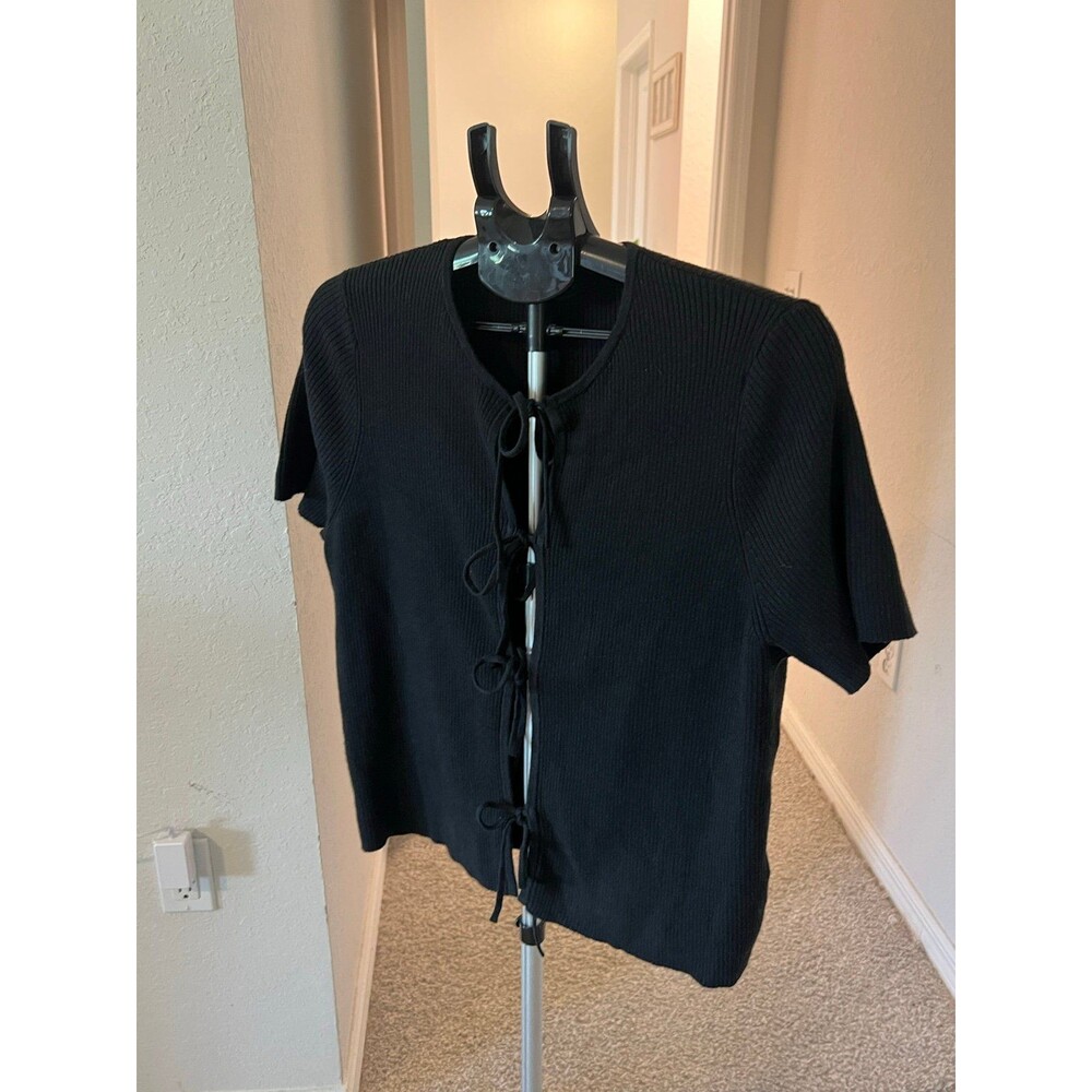 Abercrombie & Fitch Short Sleeve Tie-Front Black Cardigan Women’s Size Large - Picture 4 of 12